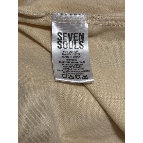 SEVEN SOULS LEGEND Embroidered Cream Men's Short Sleeve T-Shirt, Size X-Large - Picture 6 of 8